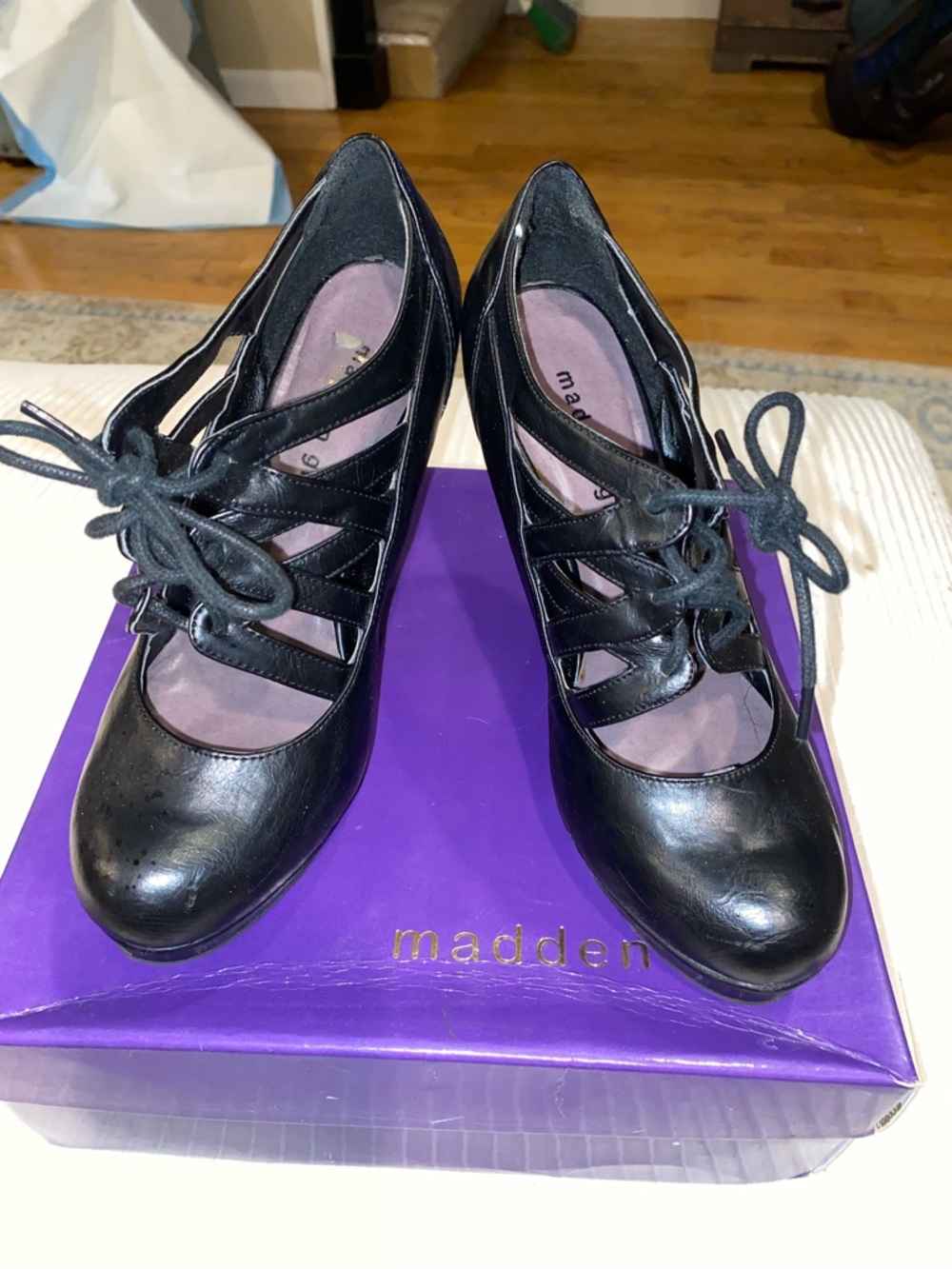 Madden Girl Black Lace-Up Cutout Heels